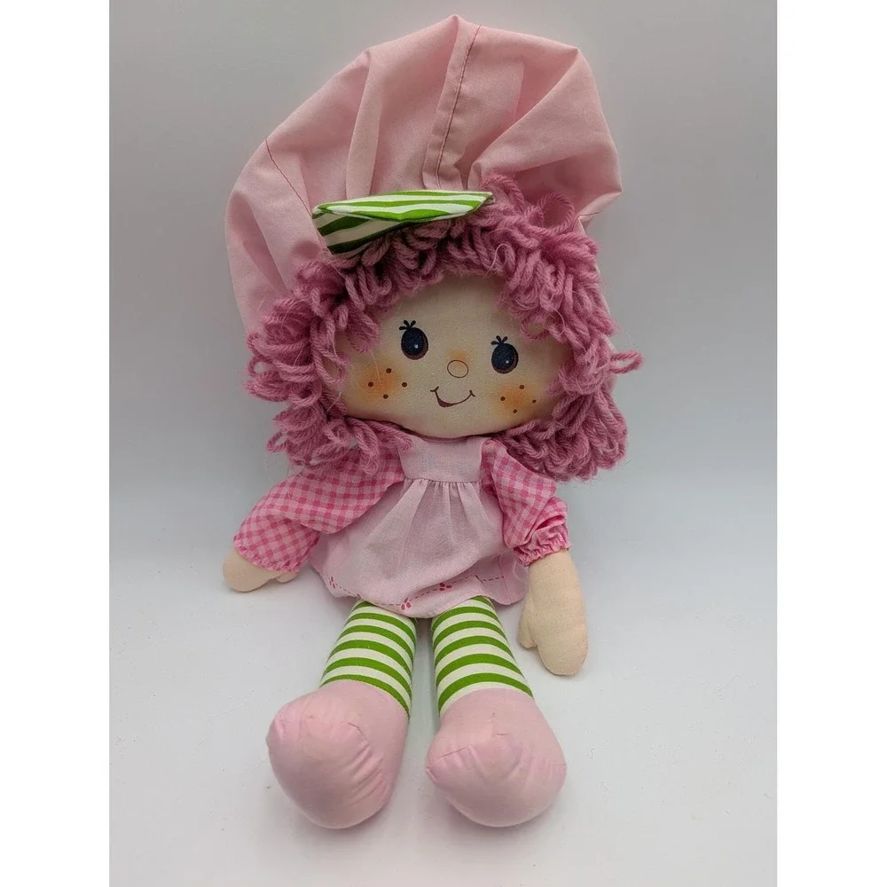 Raspberry‎ Tart Strawberry Shortcake Rag Doll Gingham Striped Yarn Hair 15 Inch